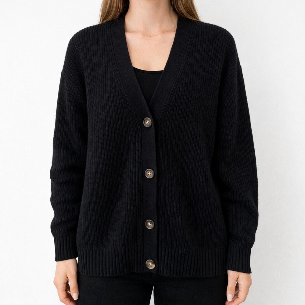 Cozy Earth Sunday Cashmere Cardigan Black Ribbed Knit Sweater XS WRCCBKXS6098